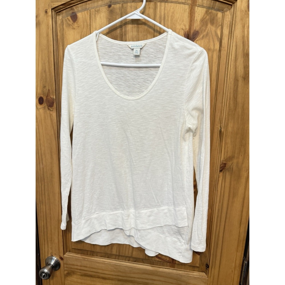 Sundance Long Sleeve T Shirt Women's White Scoop Neck Asymmetric Top Size SP